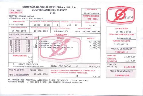 This is what a power bill used to look like in Costa Rica Post Closing Issues by Attorney Roger Petersen